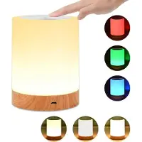 Slyrun Nachttischlampe LED Nachttischlampe,Tischlampe Touch Dimmbar mit 7 Farben Touch Tischlampe, Dimmbar, LED Nachttischlampe, Holzmaserung,Aufladbar