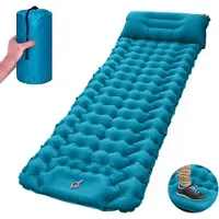 Novzep Selbstaufblasende Schlafmatte, leichte Luftmatratze mit Kissen für Erwachsene, ideal für Camping, Wandern, am Boden oder am Strand (Pfauenblau).