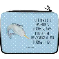 Mr. & Mrs. Panda Federmappe Narwal - Blau Pastell - Geschenk, Putzen, Aufräumen, Federmäppchen, Stifteetui, Meer, Schüleretui, Federtasche, Etui für Stifte, Wal, Hausfrau
