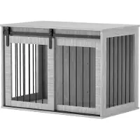SUGIFT Hundekäfig Spanplatte & Stahl, Hundebox mit Schiebetür & Belüftung, Grau | 3-seitige Belüftung | bis 30 kg | 98 x 58 x 61 cm