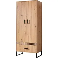 Furniture24 Kleiderschrank Lamelix 01 Schrank 80x196x50 cm 2 türen 1 schublade Lammelen Drehtürenschrank Artisan Eiche