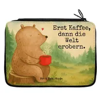 Mr. & Mrs. Panda Etui Bär Kaffee Design - Weiß - Geschenk, reiseetui, Federmäppchen, Federtasche, für Stifte, Guten Morgen, Motivation, Schlampermäppchen, Teddy, Coffee