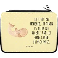 Mr. & Mrs. Panda Mäppchen Robbe Liegen - Gelb Pastell - Geschenk, Strand, Ostsee, Seehund, Nordsee, Freude, Schlampermäppchen, Lustige Sprüche, Federtasche, Schreibmappe