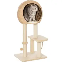 Novzep Mehrstöckiger Katzenkratzbaum 100 cm mit Höhle, Spielball, Sisalstämmen, Plattform für mittelgroße Katzen, Beige
