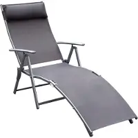 BundiGlassware Sonnenliege klappbar Strandliege mit Kopfkissen Liegestuhl mit 7-Fach verstellbare Rückenlehne Gartenliege Relaxliege Gartenstuhl bis 165 kg belastbar, für Garten Urlaub Outdoor, Grau