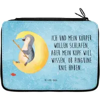Mr. & Mrs. Panda Schlampermäppchen Pinguin Mond - Eisblau - Geschenk, Spruch, Schlafzimmer, Stifte Etui, Federmäppchen, Schreibmappe, Federmappe, Bleistiftetui, Neugierig