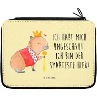 Mr. & Mrs. Panda Federmäppchen Capybara König - Gelb Pastell - Geschenk, Bleistiftetui, Etui, Federmappe, Mäppchen, Schlampermäppchen, Lustige Sprüche