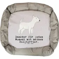 Mr. & Mrs. Panda Hundematratze Bullterrier Moment - Grau Pastell - Geschenk, Ostern, kuschelig, Hund, Geburtstag, Hundebett, Hundecouch