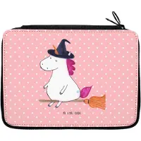 Mr. & Mrs. Panda Schlampermäppchen Einhorn Hexe - Rot Pastell - Geschenk, Unicorn, Schulmäppchen, Bleistiftetui, Federmappe, Etui, Federmäppchen, Engel, Mäppchen, Teufel