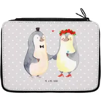 Mr. & Mrs. Panda Federmappe Pinguin Heirat - Grau Pastell - Geschenk, Freundin, reiseetui, Federmäppchen, Etui, Bleistiftetui, Braut, Frau, Mann, Mäppchen, Verheiratet