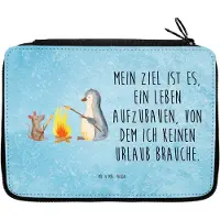 Mr. & Mrs. Panda Bleistiftetui Pinguin Lagerfeuer - Eisblau - Geschenk, Federmappe, Schulmäppchen, Grillen, Etui, Job, Federtasche, Arbeit, Marshmallows, Federmäppchen
