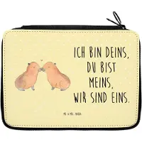 Mr. & Mrs. Panda Federmäppchen Capybara Liebe - Gelb Pastell - Geschenk, Etui, Valentinstag, Mäppchen, Liebesspruch, Schlamper, Bleistiftetui, Geschenkidee, Federmappe
