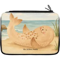 Mr. & Mrs. Panda Schlampermäppchen Robbe Liegen Design - Weiß - Geschenk, Seehund, Nordsee, Lachen, Ostsee, Etui, Mäppchen, Strand, Federmäppchen, Lustige Sprüche, Robben