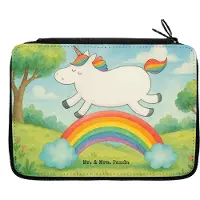 Mr. & Mrs. Panda Schreibmappe Einhorn Regenbogen Design - Weiß - Geschenk, Federtasche, Einhornpower, Schlampermäppchen, Bleistiftetui, Erwachsenwerden, Schüleretui