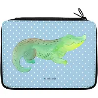 Mr. & Mrs. Panda Etui Krokodil - Blau Pastell - Geschenk, Beste Freundin, Federtasche, Meer, Stifteetui, Abenteuerlust, Lieblingsmensch, Bleistiftetui, Federmappe