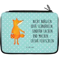 Mr. & Mrs. Panda Mäppchen Fuchs Laterne - Türkis Pastell - Geschenk, Optimistisch, Bleistiftetui, Schlamper, Federmappe, Etui, Sankt Martin, Füchse, Positiv