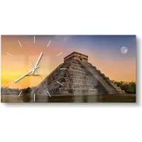 DEQORI Glasuhr 60x30 cm Modern 'Maya-Pyramide am Abend' Wanduhr Glas Uhr Design leise