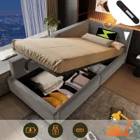 Sweiko Polsterbett Tagesbett Daybett 90x200cm, Schlafsofa mit hydraulischem Stauraum, Leselichtfunktion und USB-C-Ladefunktion, Kinderbett Jugendbett Bettgestell mit Lattenrost aus Holz, Samt, Grau