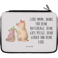 Mr. & Mrs. Panda Federmappe Bär Kind - Grau Pastell - Geschenk, Muttertag, Mäppchen, Etui, Federtasche, Tochter, Familie, Federmäppchen, reiseetui, Mama