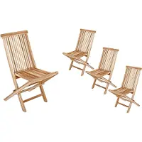 Casa Massiva 4er Set Balkonstuhl Menorca, Teakholz massiv, zusammenklappbarer Gartenstuhl, Klappstuhl für Balkon, Garten & Terrasse