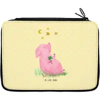 Mr. & Mrs. Panda Federmäppchen Schwein Glück - Gelb Pastell - Geschenk, Glücksbringer, Träume, Sterne, Ziele, Bleistiftetui, Motivation, Mäppchen, Federtasche, Federmappe