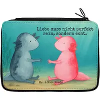 Mr. & Mrs. Panda Mäppchen Axolotl Liebe Design - Weiß - Geschenk, Schlampermäppchen, Stifteetui, Bleistiftetui, Federtasche, Valentinstag, Etui