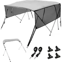 Sweiko 4-Bogen-Bimini-Top-Bootsabdeckung, 216–228 cm Einbaubreite 600D-Polyester-Überdachung, Bootsverdeck mit Abnehmbare Mesh-Seitenwände, Wasserdicht & Sonnenschutz, inkl. Aufbewahrungsbox Hellgrau