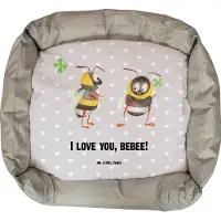 Mr. & Mrs. Panda Hundecouch Bienen Paar - Grau Pastell - Geschenk, Vatertag, Hund, Schildkröten, Weihnachten, Geburtstag, für Freundin, Hochzeitstag, Welpen, Hundebett
