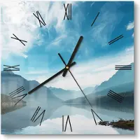 DEQORI Glasuhr 30x30 cm Römisch 'Blick über Bowman Lake' Wanduhr Glas Uhr Design leise