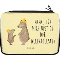 Mr. & Mrs. Panda Federmappe Bären mit Hut - Gelb Pastell - Geschenk, Vatertag, Etui, Lieblingsmensch, Family, Federmäppchen, Federtasche, Kinder, Mäppchen, Muttertag