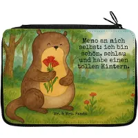 Mr. & Mrs. Panda Federmappe Otter Blumenstrauß Design - Weiß - Geschenk, Achtsamkeit, Selbstvertrauen, Seeotter, Positiv, Federmäppchen, Federtasche, Schlampermäppchen
