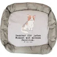 Mr. & Mrs. Panda Hundeliege Papillon Moment - Grau Pastell - Geschenk, Ostern, Weihnachten, Hund, Kontinentaler Zwergspaniel, Valentinstag, Vatertag, Muttertag