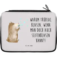 Mr. & Mrs. Panda Federmappe Bär Seifenblasen - Grau Pastell - Geschenk, Federtasche, Etui, Lustig Sein Glücklich Traurig Happy, Stifteetui, Teddy, Federmäppchen, Mäppchen
