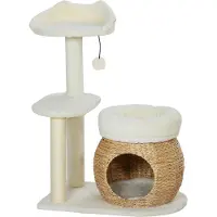 Welikera Kratzbaum mit Katzenhöhle, Spielball und Plattform, Schilfrohr/Sisal, bis 10 kg, 60 x 40 x 79 cm, Cremeweiß