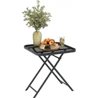 Dopwii Gartentisch klappbar 70 x70 cm, Wetterfest Balkontisch Klapptisch mit Ausschnitt-Design quadrarisch Schwarz