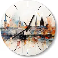 DEQORI Glasuhr Ø30 cm Modern 'Bunter Stadtzauber' Wanduhr Glas Uhr Design leise Küchenuhr
