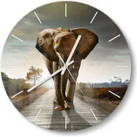DEQORI Glasuhr Ø30 cm Modern 'Elefant auf Asphalt' Wanduhr Glas Uhr Design leise