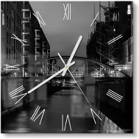 DEQORI Glasuhr 30x30 cm Römisch 'Brücken bei Nacht' Wanduhr Glas Uhr Design leise Küchenuhr