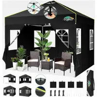 Markenlos Faltpavillon 3x3 Pop Up Pavillon wasserdicht stabil winterfest klappbar mit 4 Seitenwänden UV-Schutz Gartenpavillon mit Netzlüftungsöffnung und Reflexstreifen für Camping, Schwarz