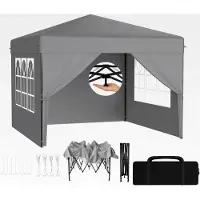 Markenlos Faltpavillon 3x3m – 3-fach höhenverstellbar 2,4–2,6m, Ein-Knopf-Installation, UV-Schutz, regenfest, stabil, 210D Oxford-Gewebe – Grau, mit 4 Seitenteilen