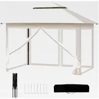 Markenlos Faltpavillon 3x3 m mit Moskitonetz, wasserdicht und stabil, höhenverstellbar, UV-Schutz, Gartenpavillon mit 4 Seitenteilen und Tragetasche, Beige