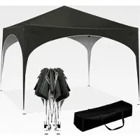 Markenlos Faltbarer Pavillon wasserdicht Sonnenschutz Event Gazebo Gartenpavillon für Terrasse Camping Festival mit Halbmonddach aus Oxford und Metallrahmen 3x3m Grau