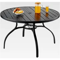 Markenlos Terrassentisch Gartentisch Balkontisch (1200 x 725 mm) aus Kohlenstoffstahl, runder Esstisch für den Außenbereich, wasserfest, mit 38 mm Schirmloch, 68 kg Tragkraft, Schwarz