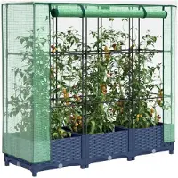 Markenlos Hochbeet mit Gewächshausaufsatz in Rattan-Optik 120x40x123 cm