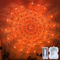 Lapalife Spinnennetz Lichterkette LED Halloween Lichternetz 8 Lichtmodi Dimmbar Batteriebetrieben Wasserdicht Innen Party Garten Deko, Orange