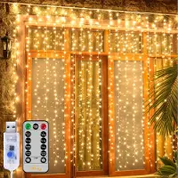 Lapalife 3x2M LED Lichterkette Innen 8 Lichtmodi Lichtervorhang USB mit Fernbedienung für Wand Hochzeit Geburtstag Party Weihnachten Deco, Warmweiß