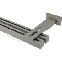 Interdeco Innenlaufstange / Gardinenstange mit Innenlauf Satin-Silber, Typ Quadline Sono (Kappe), 20 x 20 mm 2-läufig, 420 cm