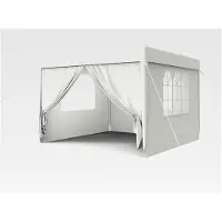 Markenlos Pavillon 3x3m mit Seitenteilen und Fenstern, Gartenpavillon aus Polyester, UV-Schutz, wasserdicht, Windschutz, Gartenzelt für den Außenbereich, Weiß