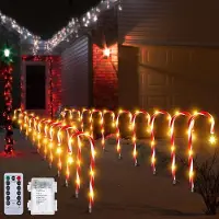 Lapalife 10er Set LED Stern Zuckerstange Lichterkette 8 Lichtmodi Batteriebetrieben Wasserdicht Weihnachtsbeleuchtung für Garten Party Deko
