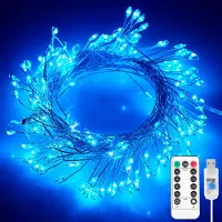Lapalife 6m 200 LED Kupferdraht Cluster Lichterkette Wasserdicht 8 Lichtmodi USB mit Fernbedienung für Party Hochzeit Weihnachten Deko, Blau